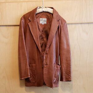 REMY  Leather Blazer Jacket Size 40 Fitted Style Warm Brown